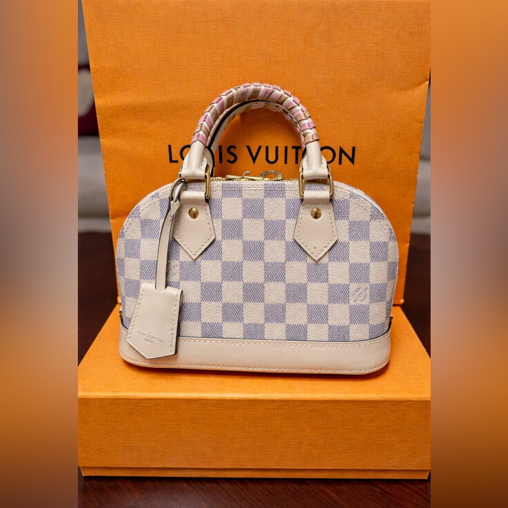 💯 Authentic Louis Vuitton Alma BB Damier Azur Braided Handles (Model N45294)Pink - Picture 7 of 17